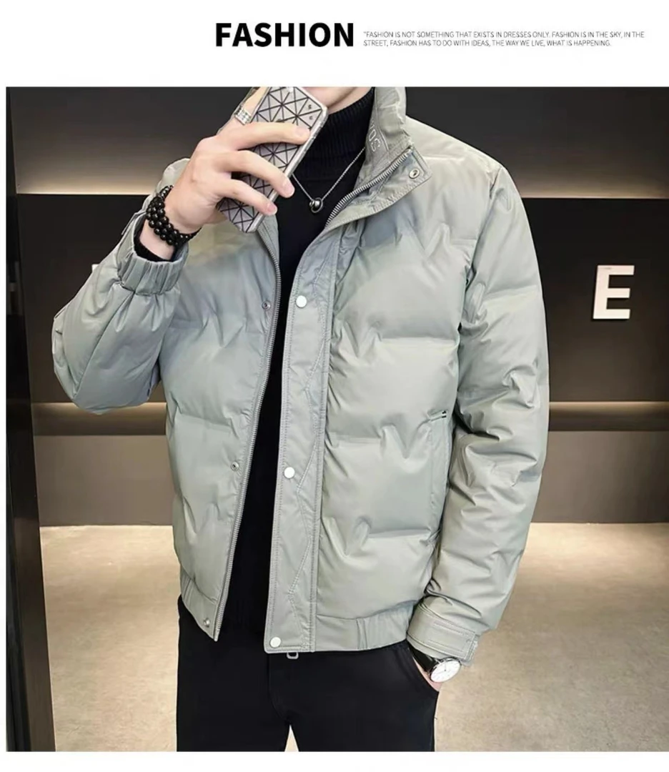 男士时尚修身立领短款休闲免洗防水保暖棉外套8708