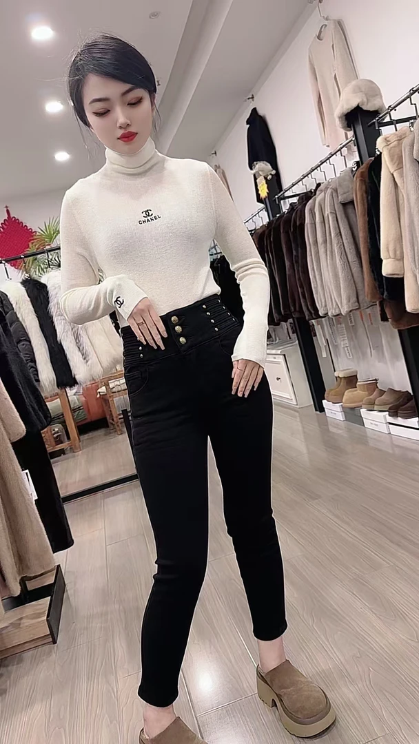 女款加绒小脚裤百搭黑色