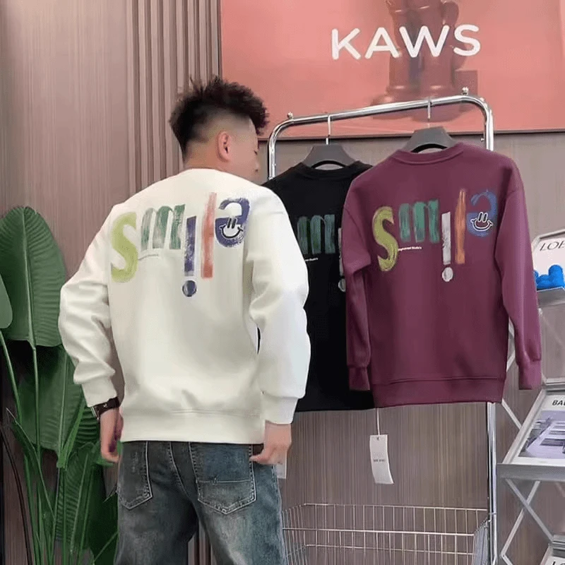 秋冬新款男士卫衣美式街头涂鸦字母印花长袖痞帅重磅潮流圆领套头