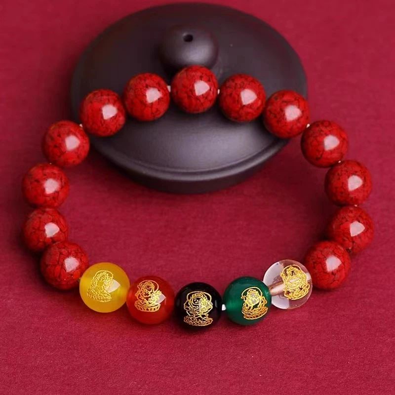 含辰砂工艺品朱砂晶体砂五路财神手串时尚百搭情侣款