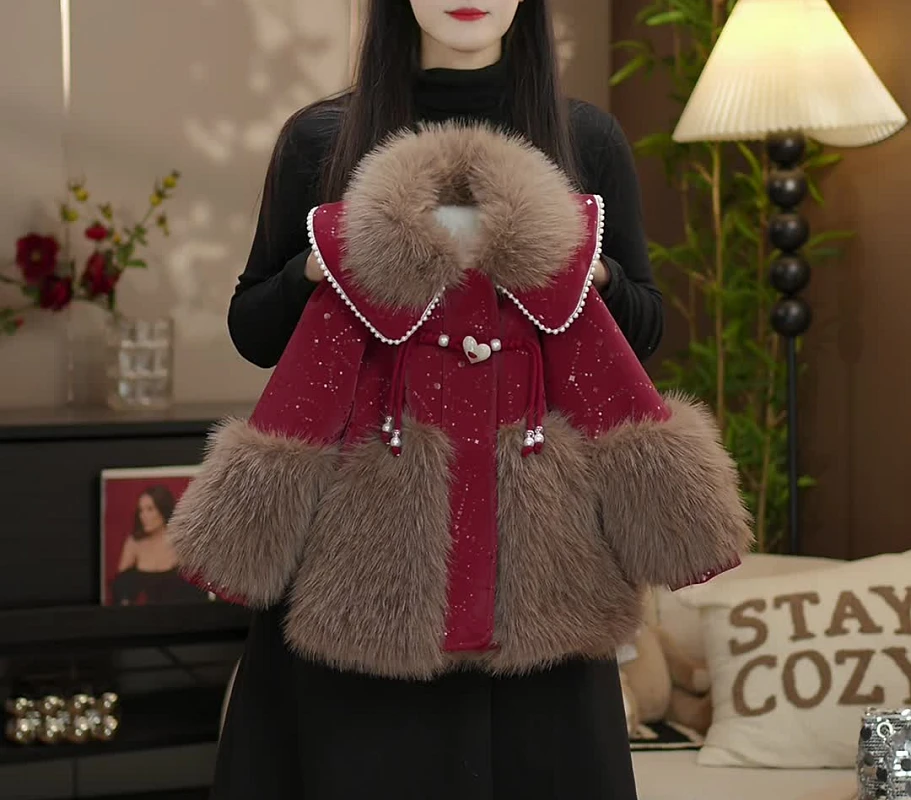 女童冬装加绒外套2024新款洋气时尚冬季保暖中国风新中式外套