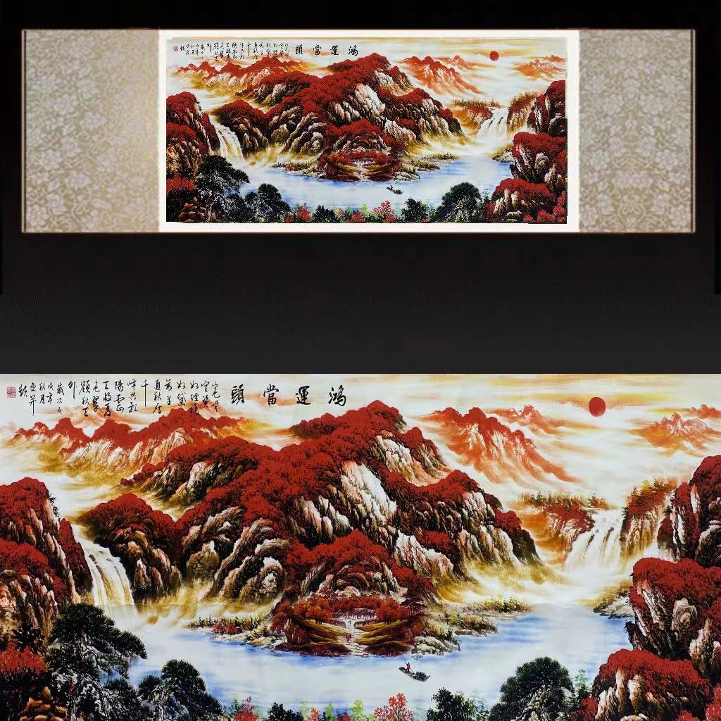 经典鸿运-F2国风玄关画竖幅装裱卷轴现代装饰画