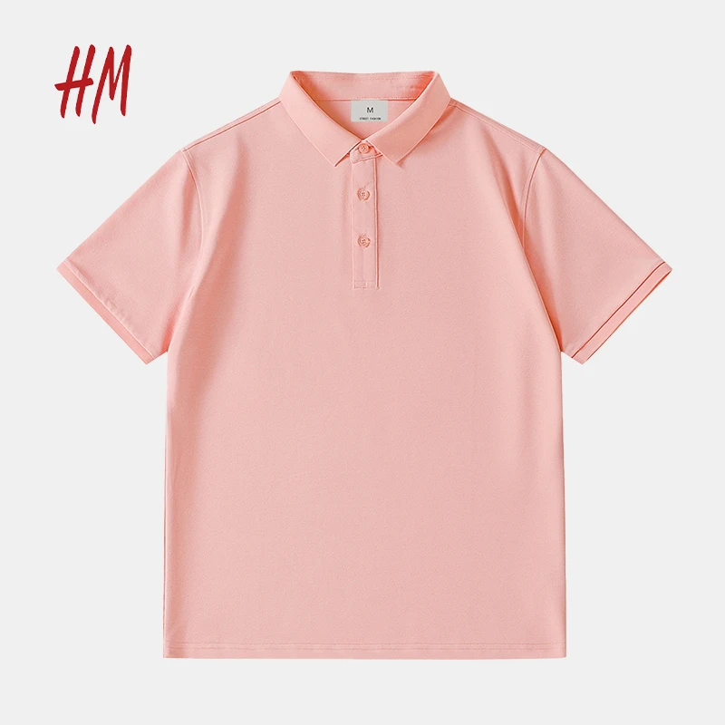 HM官方短袖POLO衫男女夏季情侣款宽松纯色翻领运动休闲潮牌上衣