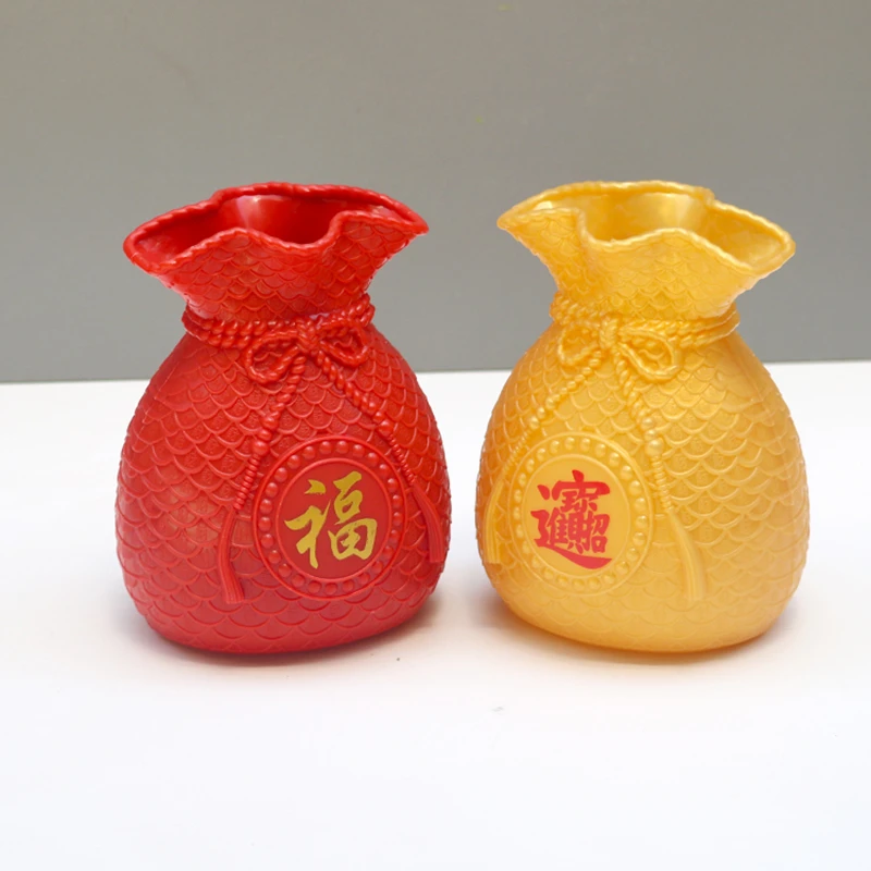 红色花瓶婚房开业乔迁桌面装饰品客厅插大麦花插花喜庆摆件