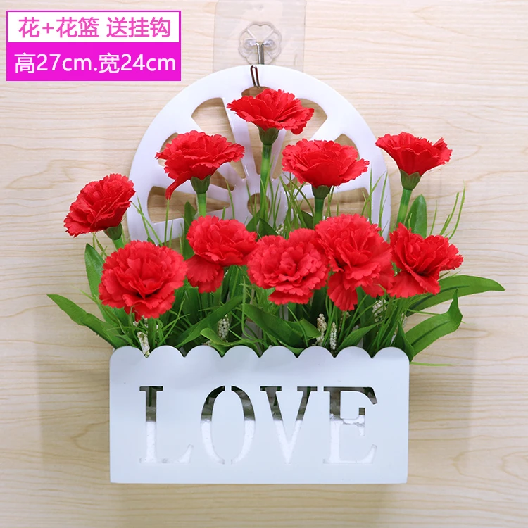 挂墙创意假花吊篮仿真玫瑰花套装塑料栅栏客厅花墙壁挂墙面装饰花