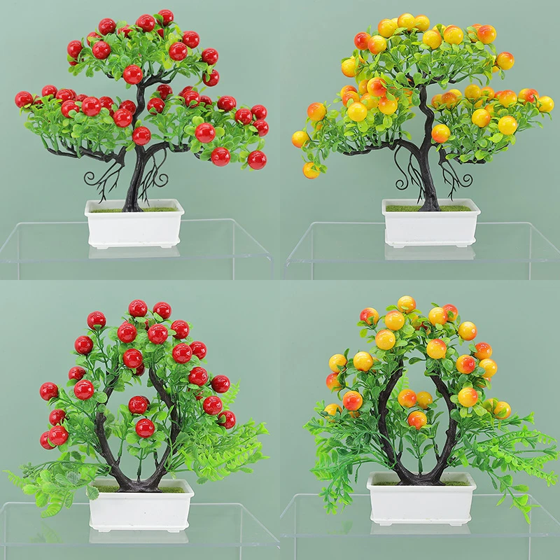 过年仿真发财果盆栽假花装饰花塑料富贵果仿真花绿植物干花小摆件