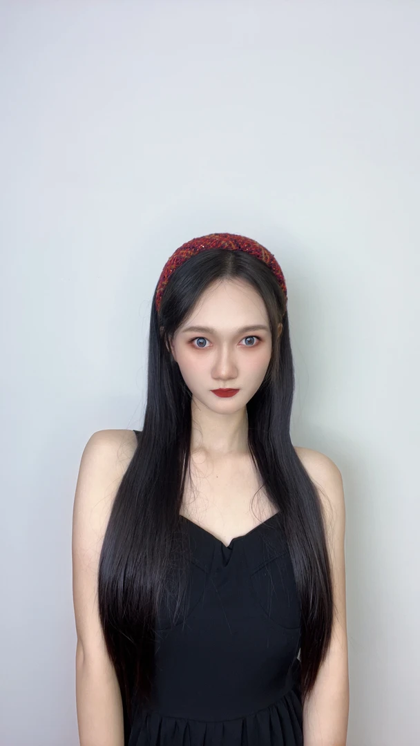 <棉麻编制晚霞红新年限定>假发发箍直发卷发款半头套冬日百搭温婉