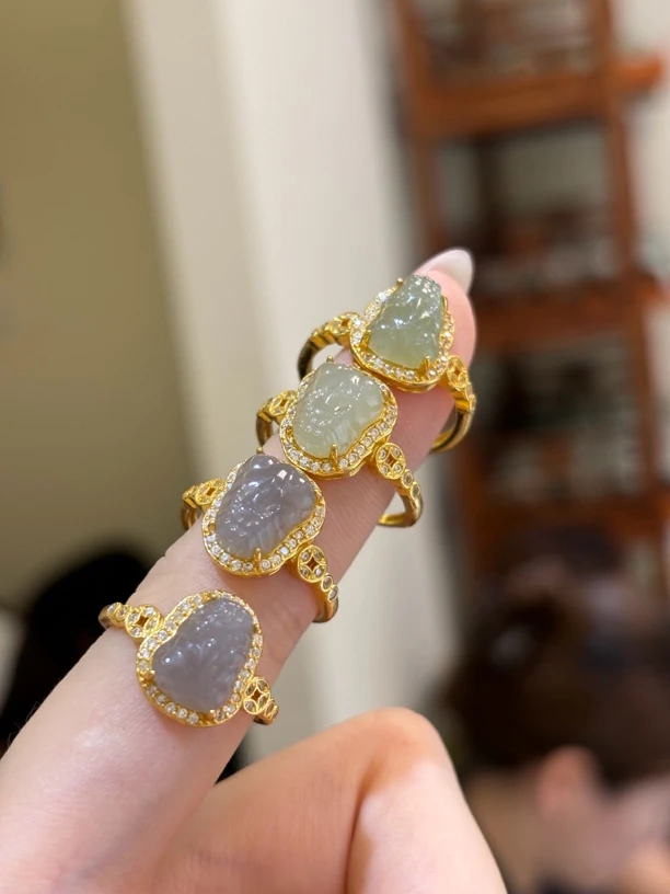 8814和田玉青海料貔貅戒指s925银多样性发其一