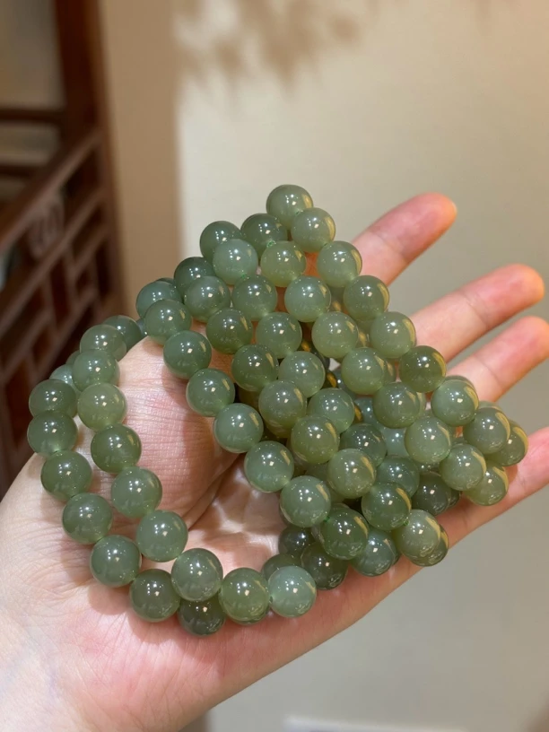 0039和田玉青海料手串约10M多样性发其一