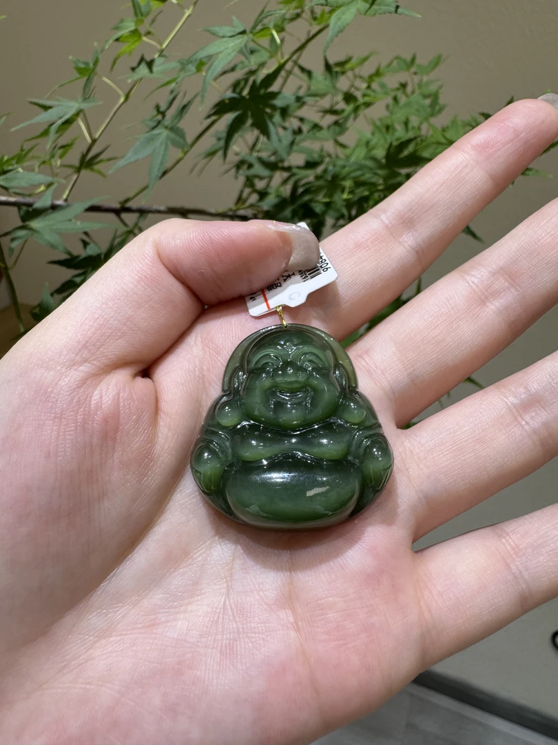 5287和田玉俄 阳绿菠菜绿猫眼正装版碧玉佛公36*35*11多样性发其1