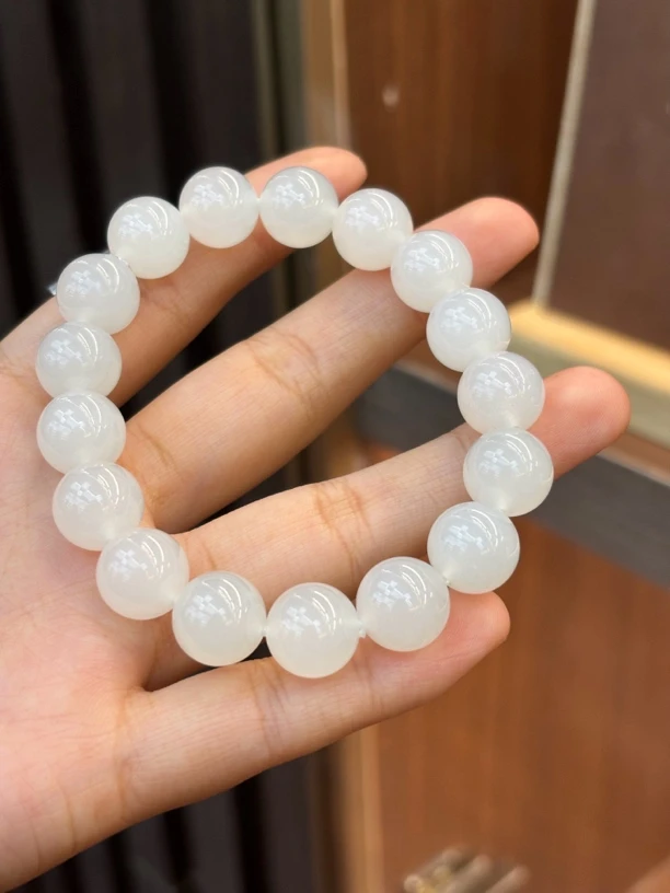 0254 和田玉羊脂白12mm手串 多样性发其一