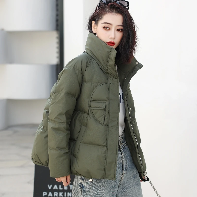 羽绒服女冬季短款时尚立领A字版羽绒纯色休闲外套 611