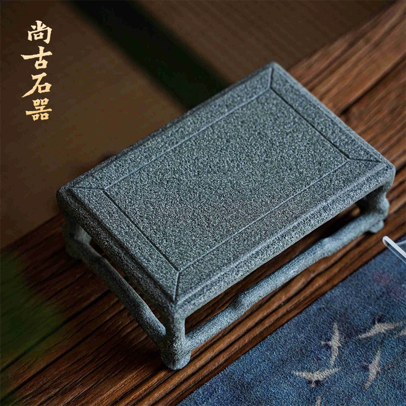 尚古石器 青石托台石案台精品盆景小盆几架办公空间花架摆件