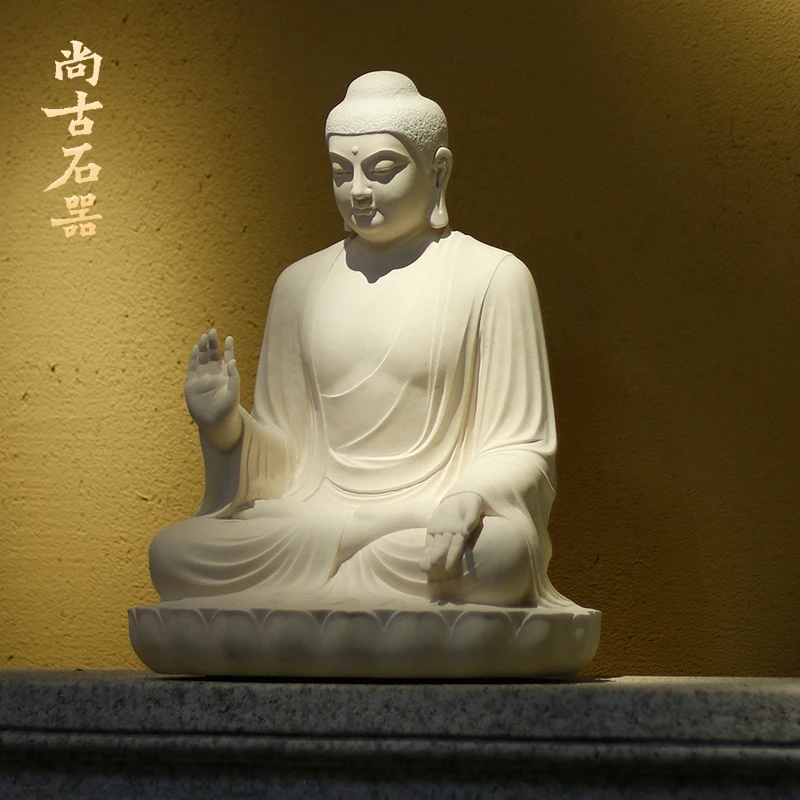 尚古石器 原创白沙米黄释迦牟尼佛造像工艺品收藏 家居装饰品