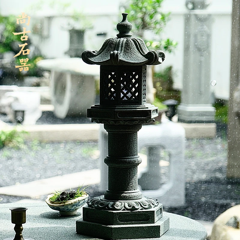 尚古石器限量品古微雕建筑之莲花宫灯家居饰品客厅工艺品 收藏品