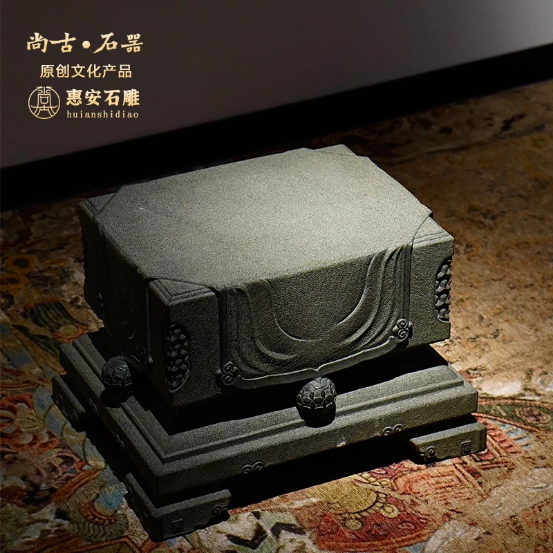 尚古石器 原创天然惠安青石绣球底座 香几案台庭院别墅家居装饰品