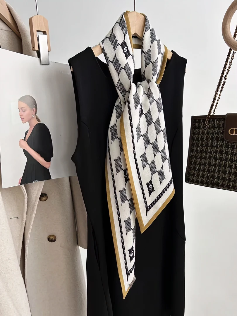 24春季新款25-45岁轻柔毛丝145长款经典双面异色百搭洋气斜角飘带