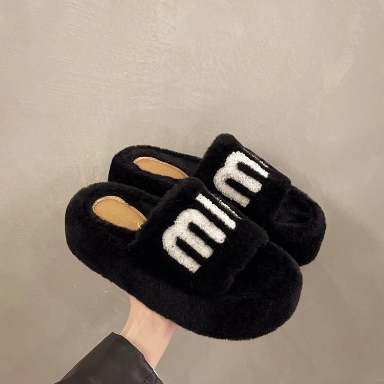 琴泽之恋增高毛绒拖鞋软底平底保暖网红防滑外穿百搭款学生潮ins