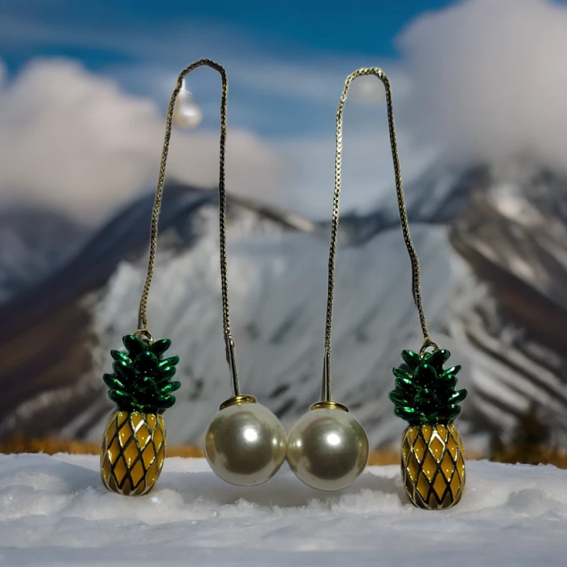 铜合金耳饰 欧美风格长款耳线菠萝设计感小众带珍珠时尚长款耳饰