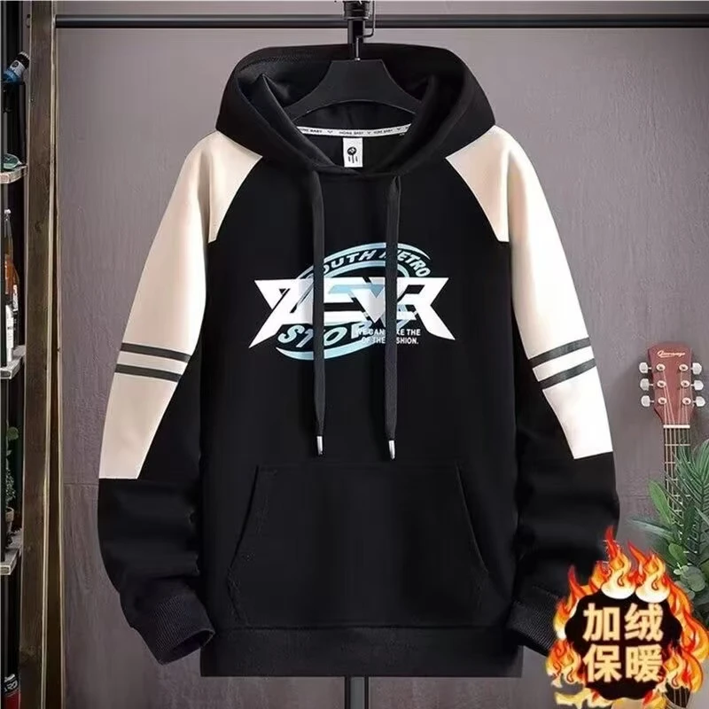 青少年加绒加厚帅气卫衣12男孩13中学生14秋冬装15岁大童连帽上衣