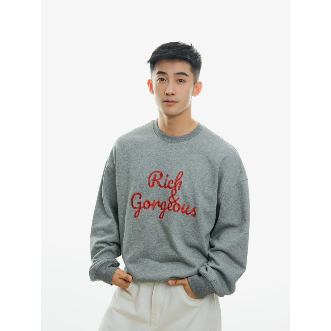 博衣社【美丽多金刺绣卫衣】秋季新品休闲简约字母刺绣圆领长袖卫衣