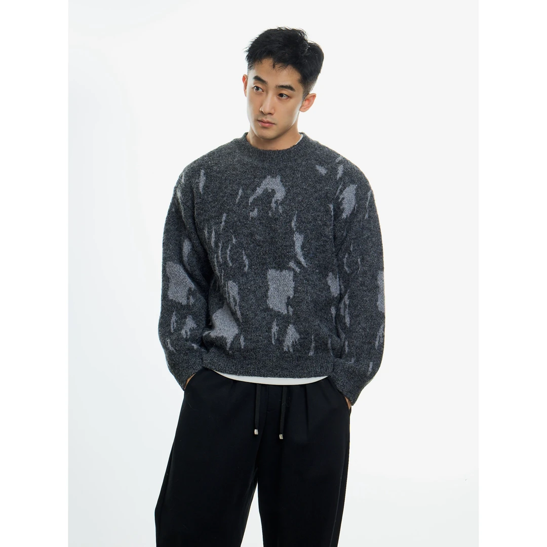 博衣社【冬日光影毛衣】冬季新品男士休闲宽松羊毛混纺圆领针织衫