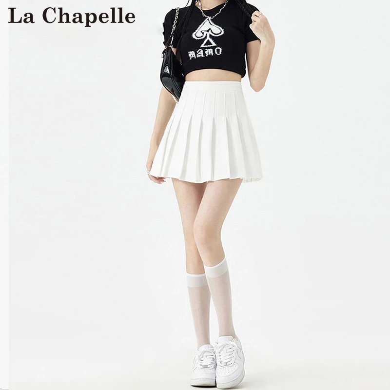 拉夏贝尔白色百褶裙女半身裙a字裙2025爆款高腰显瘦防走光jk短裙