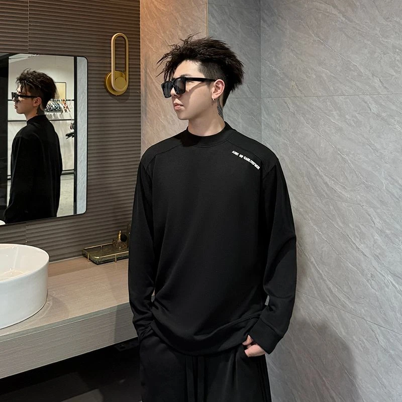 2024秋冬季新款休闲打底衫美式双面德绒长袖百搭圆领潮牌内搭T恤