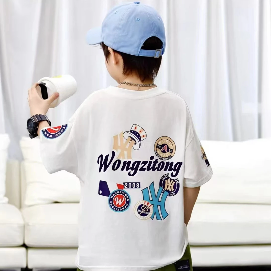 男童夏装t恤短袖2024新款儿童夏季半袖T恤男孩潮牌炸街中大童衣服