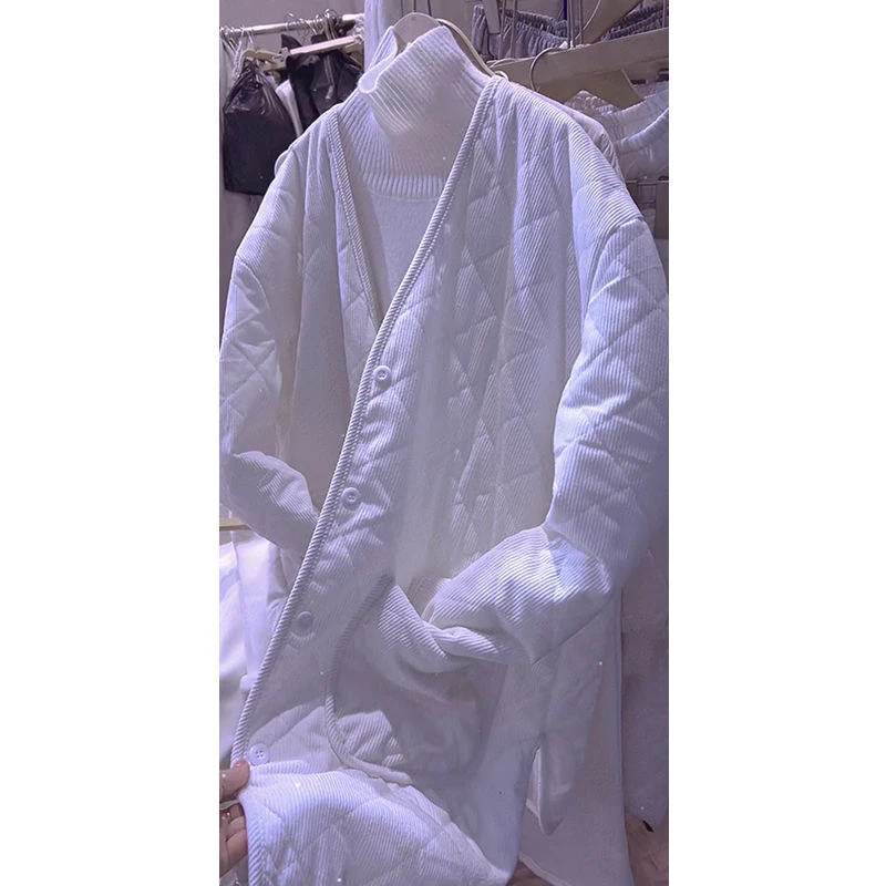 韩版百搭宽松菱格中长款外套女欧洲站2024秋冬新款纯色休闲上衣潮