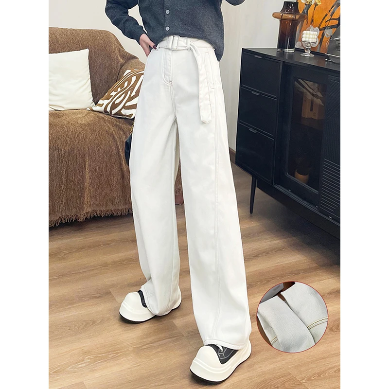 【华总高定】2024冬季定制雪尼尔绒灰白色弯刀裤阔腿牛仔香蕉裤