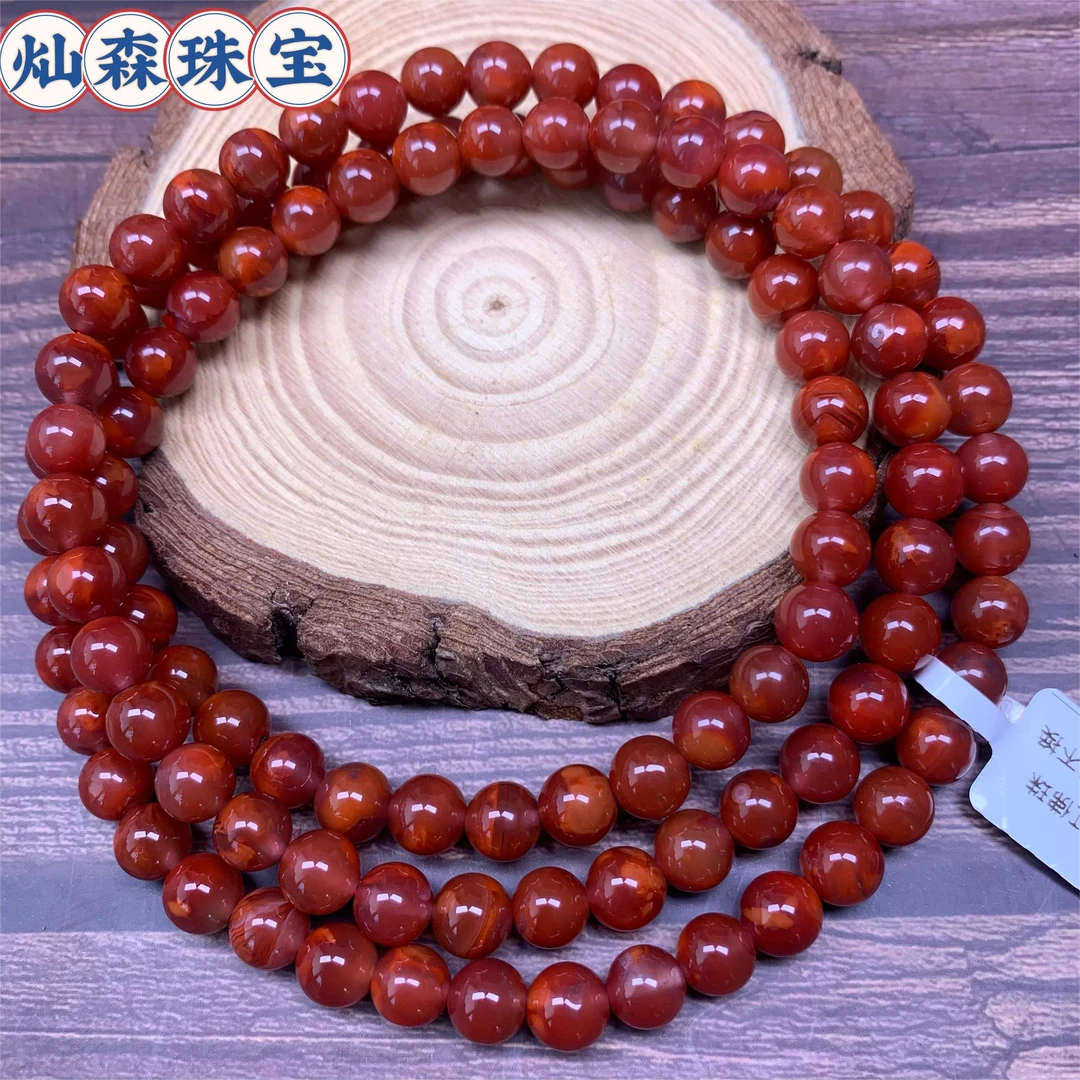 南红瓦西牛血红6mm多圈手链 玉化度高 色标色  上手漂亮 珠光宝气