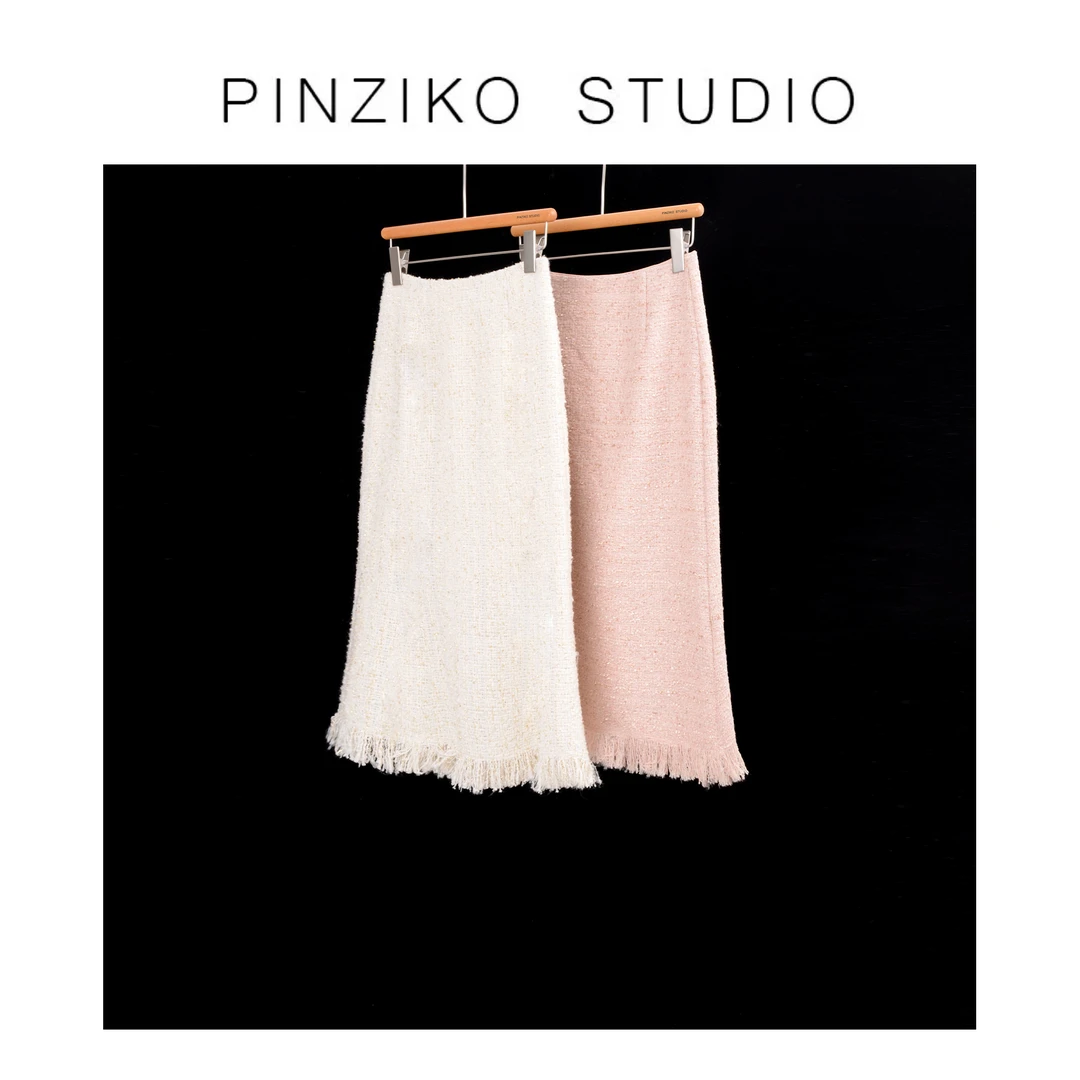 【PINZIKO】鎏金~法式肌理感小香风粗花呢半身裙显瘦包臀裙TJE389