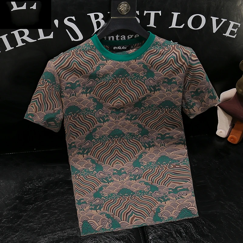 花色短袖男士夏季薄款新款时尚百搭宽松潮牌轻奢高档休闲短袖t恤