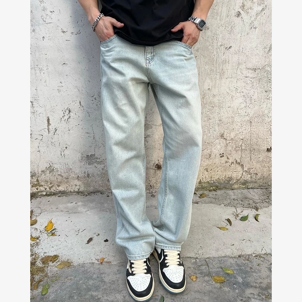 YIHAO STUDIO春季美式水洗牛仔裤男士休闲薄款宽松直筒长裤