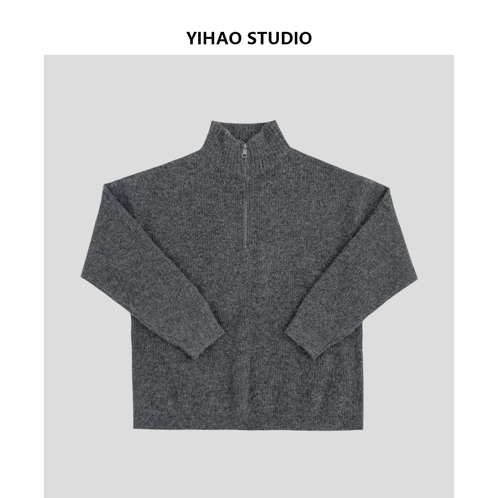 YIHAO STUDIO男士立领毛衣休闲百搭纯色高领毛衫针织衫