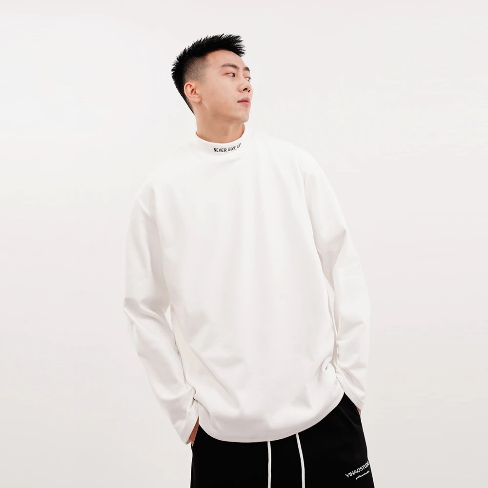 YIHAO STUDIO男士半高领保暖德绒长袖打底衫宽松男女纯色百搭内搭