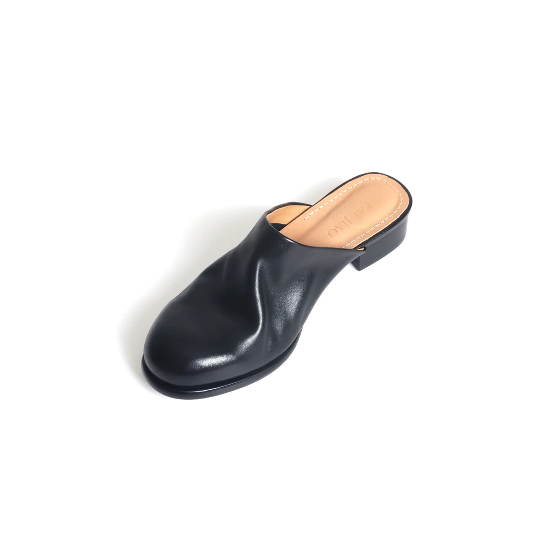 望前~马皮手工软皮拖鞋女夏季外穿百搭穆勒拖高级感单鞋3575-1