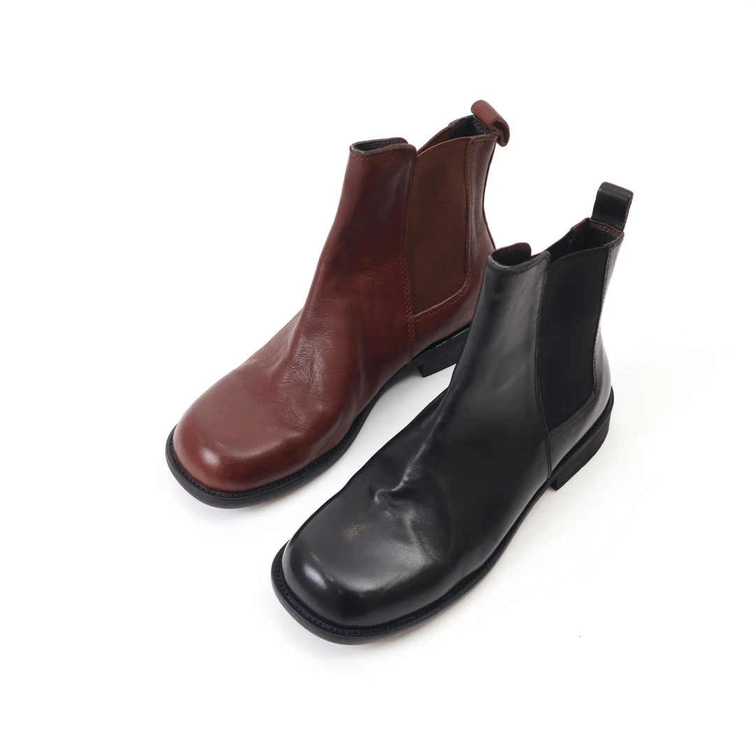 PaiJiao/排角马皮水洗做皱女方头切尔西靴女橡筋套脚短靴970-2