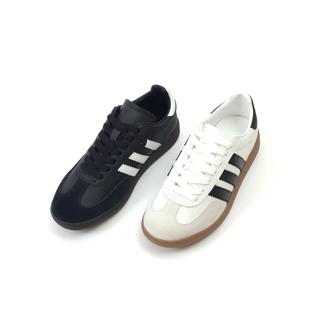 牛皮德训鞋女韩版新款小白鞋经典三条杠平底运动休闲板鞋230617