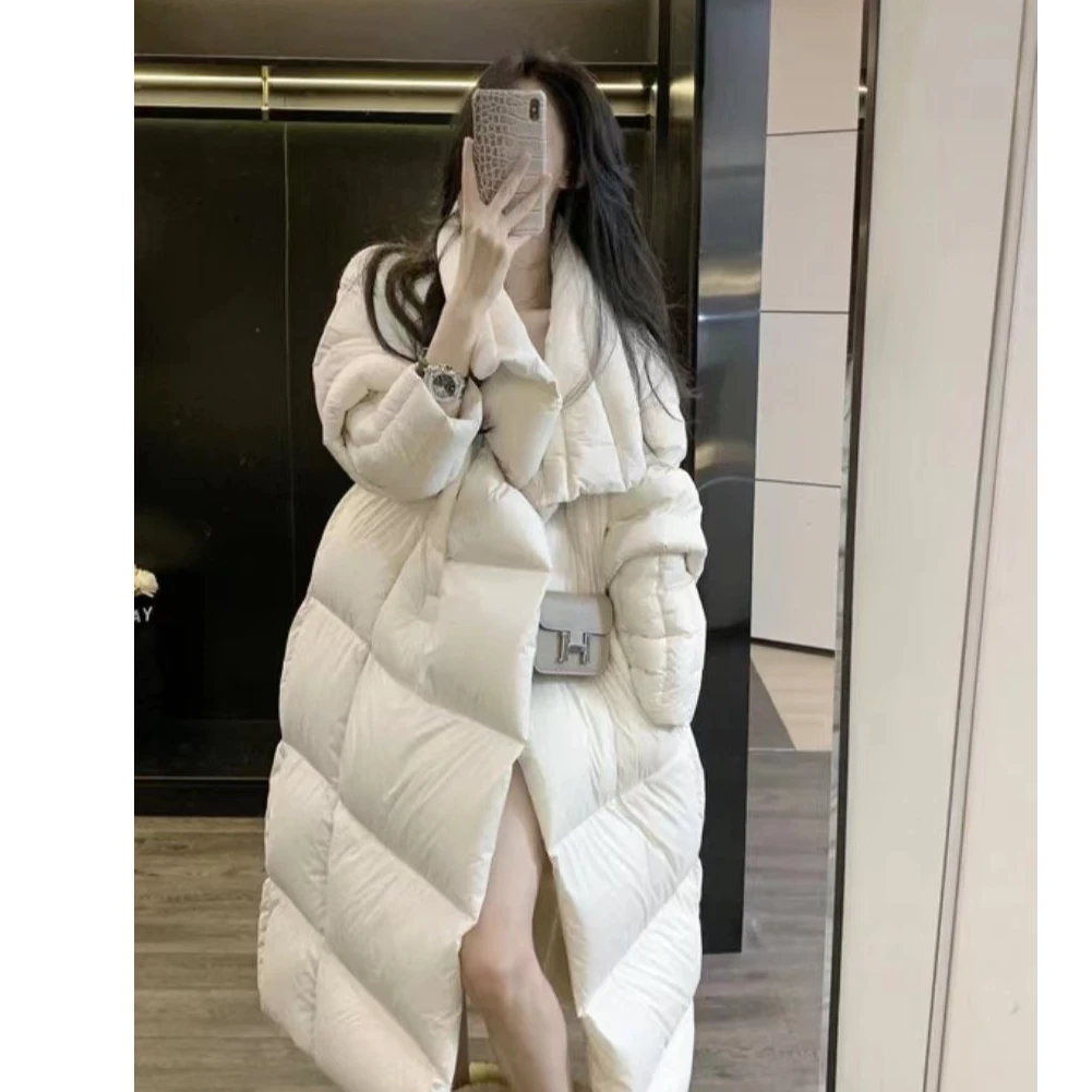 【86632】冬季羽绒服泡芙白鸭绒长款保暖羽绒服气质连帽宽松加厚