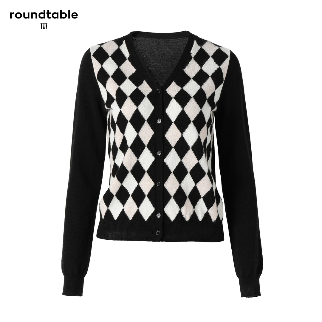 莉小姐Selected【TDW7205002】现代菱形格-轻奢百搭长袖毛衫