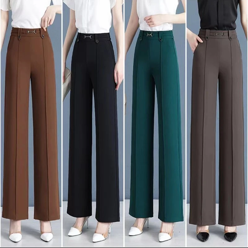 夏季薄款高腰窄版阔腿垂感直筒裤小个子大码显瘦透气宽松休闲长裤