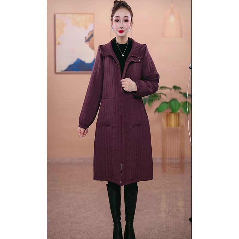 2024秋冬时尚新款连帽保暖棉服百搭休闲中长款棉衣外套A36