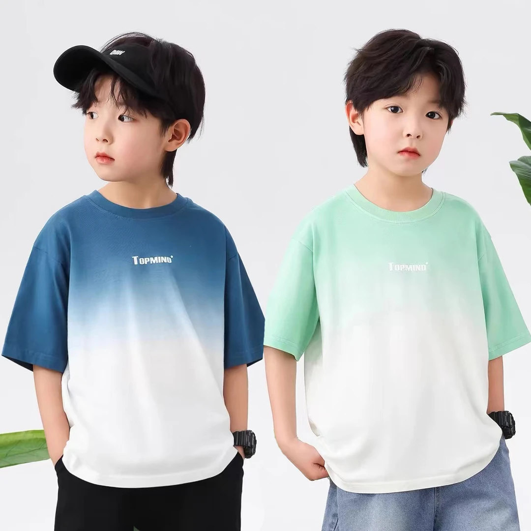 夏款童装男女童棉短袖儿童夏装2025新款T恤上衣凉爽渐变透气吸汗
