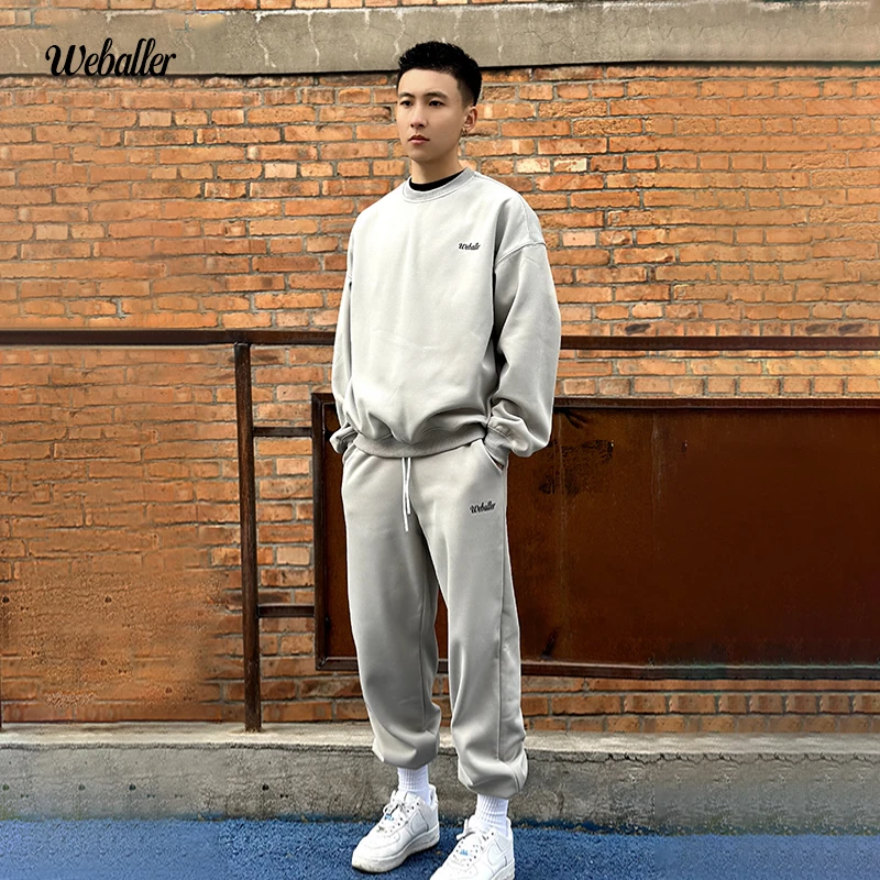 WEBALLER秋冬季加绒两件套加绒圆领卫衣加绒束脚卫裤保暖透气舒适