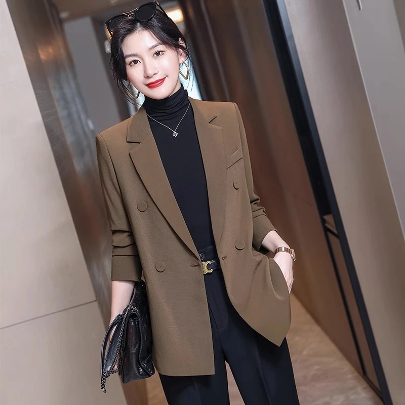 咖色西装外套女秋季2025新款小个子大码中长款春秋高级感休闲西服