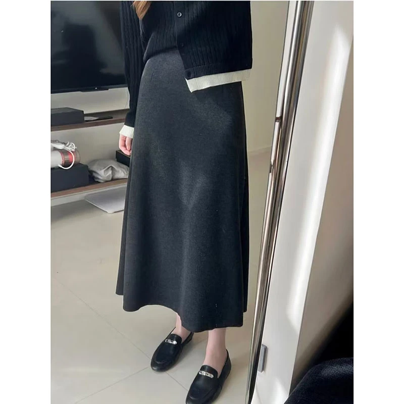 2024新款冬季显瘦松紧腰加绒毛呢半身裙大摆裙#6607