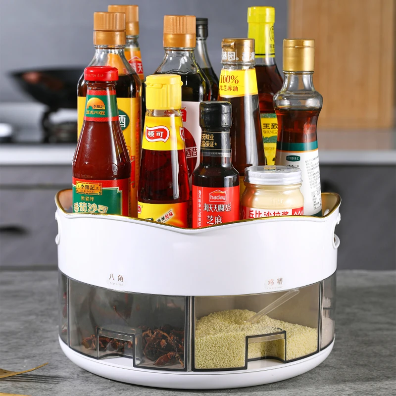 多功能厨房调料品置物架 大容量整理架简约旋转储物架落地防尘