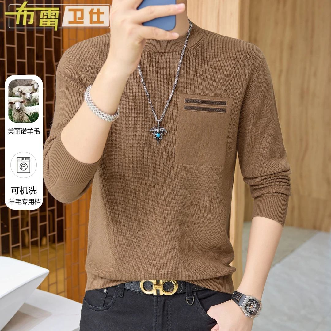 布雷卫仕【正品】2024秋冬新款圆领高档爆款可机洗绵羊毛羊毛衫男款